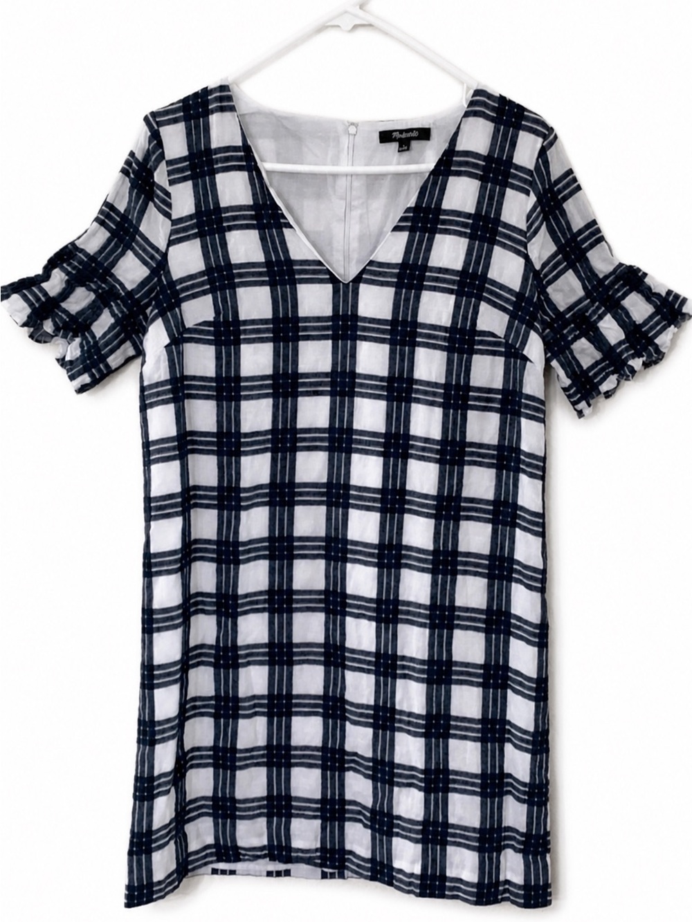 Madewell Classic Plaid Shift Dress Size 6 Ruffle Sleeve
